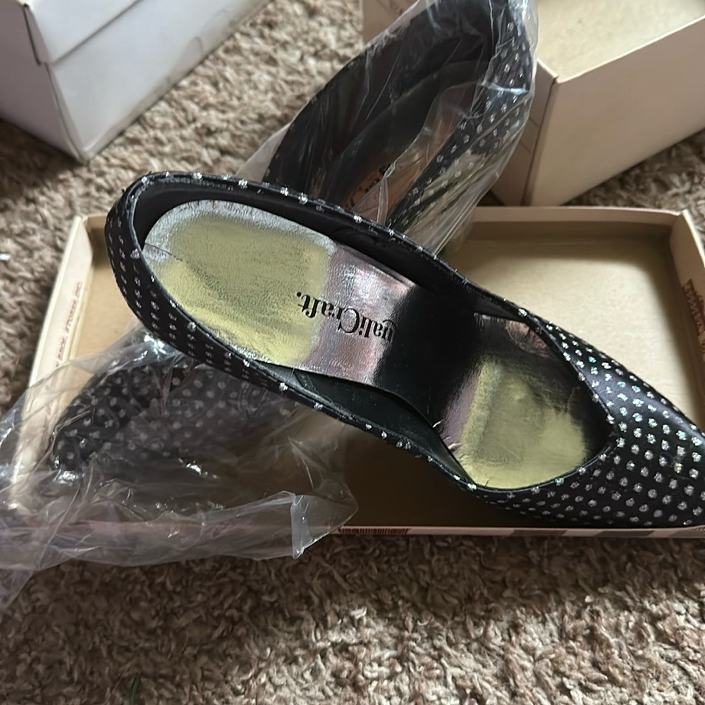 Black sparkle heels, size 8